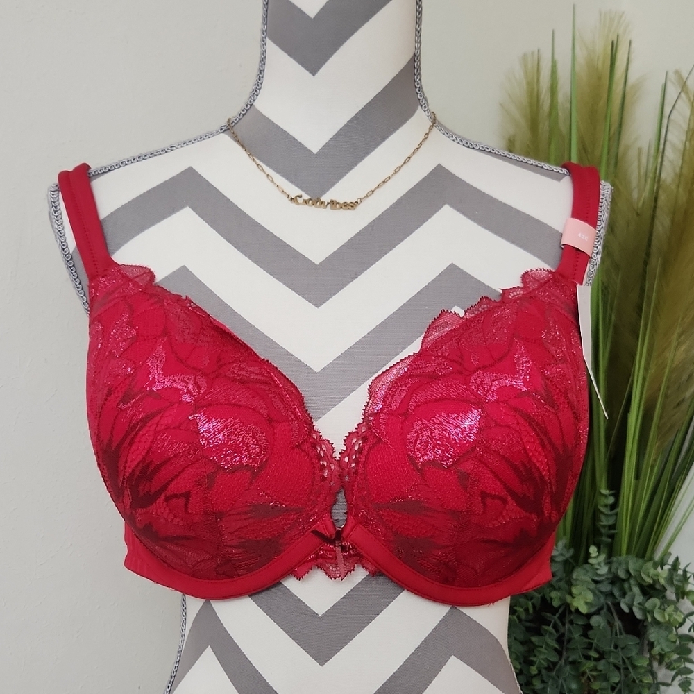 Cacique Red Lace Underwire Boost Plunge Bra